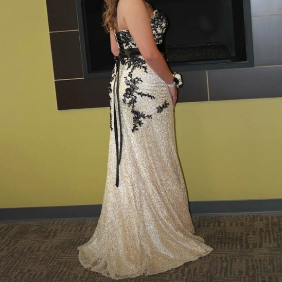 Cream Gold and Black Prom Dresses